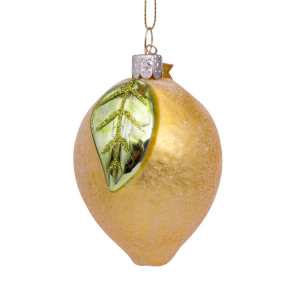 Vondels ornament glass yellow lemon with leaf